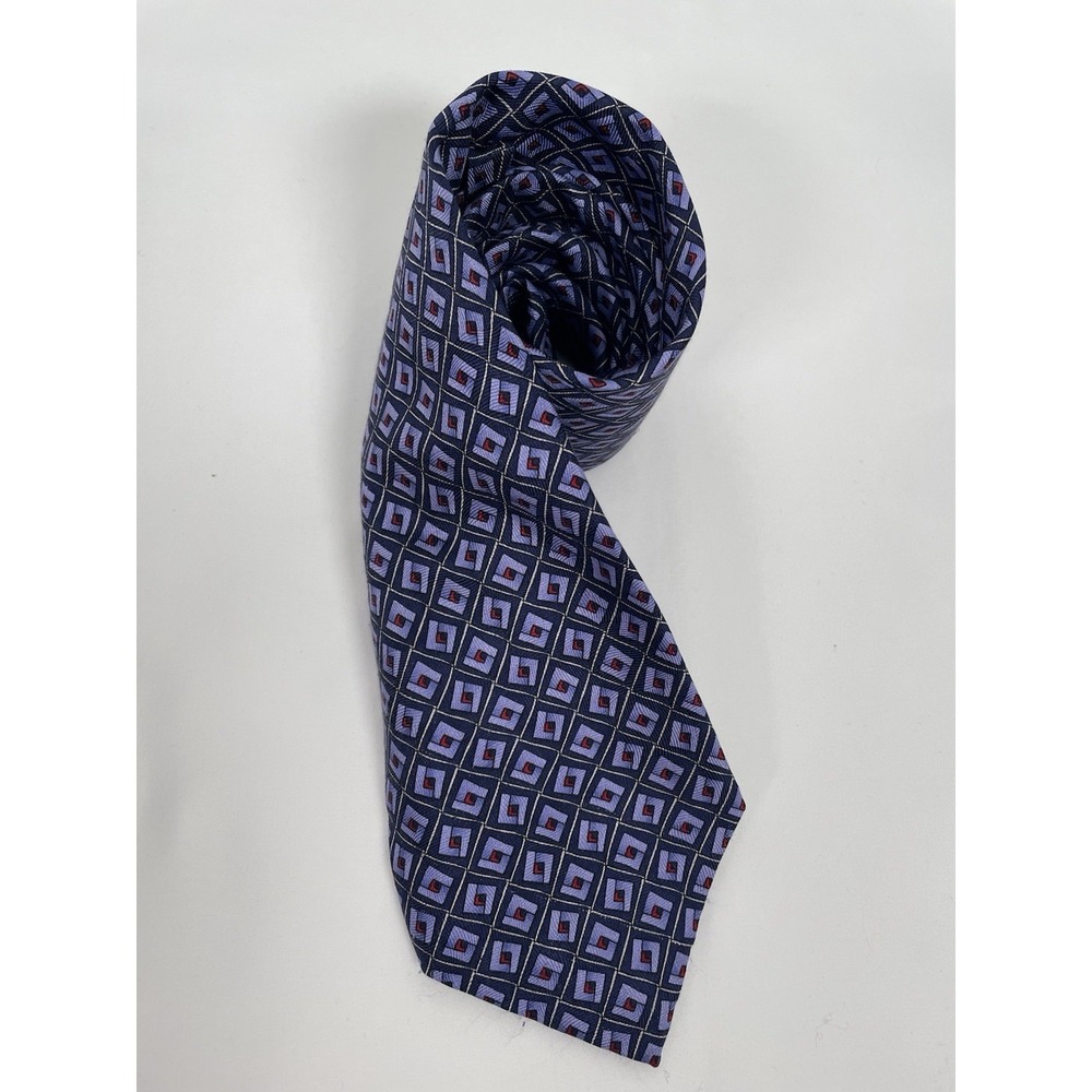 Ziggurat By Mulberry 100% Silk Geometric Diamond Pattern Neck Tie Hand Sewn